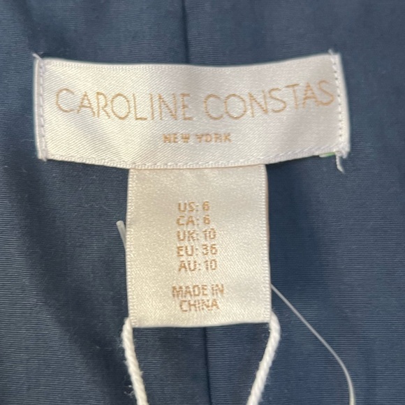 NWT Caroline Constas Polka Dot Mini Dress Linen Blend Navy Size 6 - Picture 7 of 11